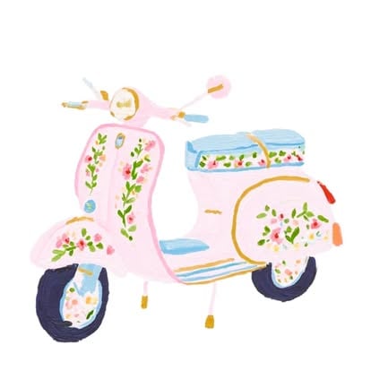 Illustration pastel d'une Vespa fleurie
